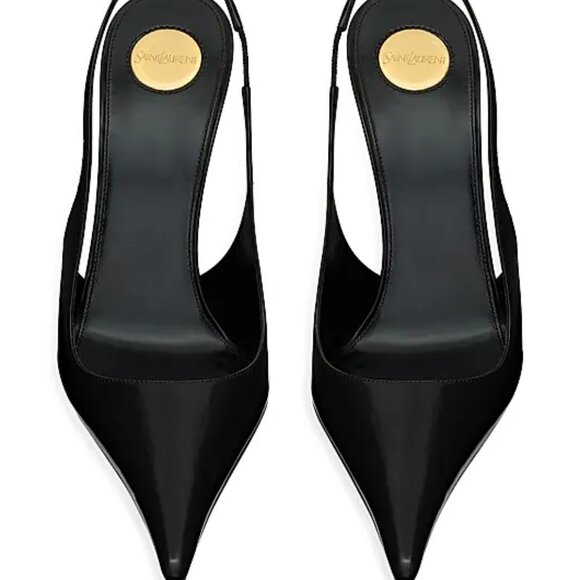 SAINT LAURENT VENDOME 110MM SLINGBACK PUMPS GLAZED LEATHER IN BLACK SIZE 37 NIB - Picture 5 of 6